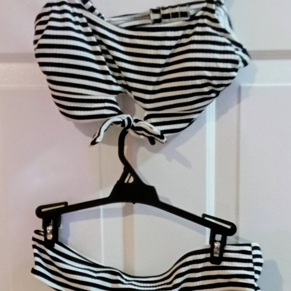 Xhilaration Black and White Striped Bikini
